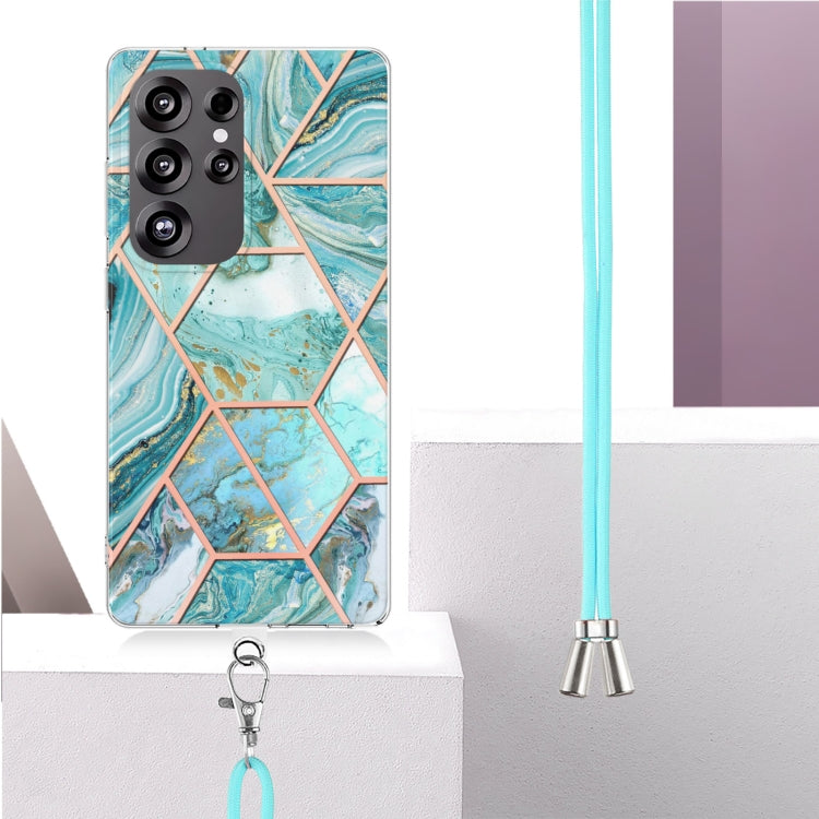 Electroplating IMD Splicing Dual-side Marble TPU Phone Case with Lanyard