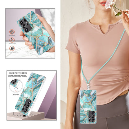 Electroplating IMD Splicing Dual-side Marble TPU Phone Case with Lanyard