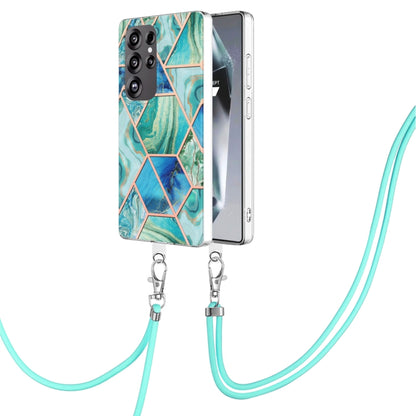 Electroplating IMD Splicing Dual-side Marble TPU Phone Case with Lanyard