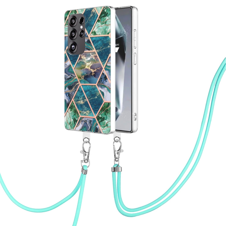Electroplating IMD Splicing Dual-side Marble TPU Phone Case with Lanyard