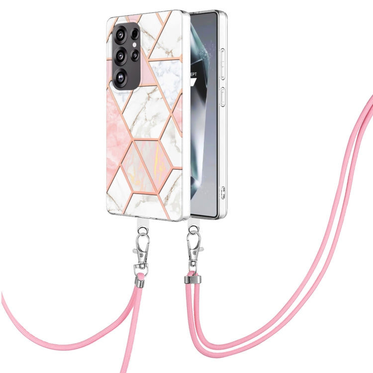 Electroplating IMD Splicing Dual-side Marble TPU Phone Case with Lanyard
