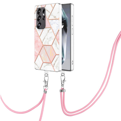 Electroplating IMD Splicing Dual-side Marble TPU Phone Case with Lanyard