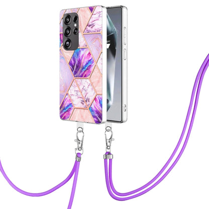 Electroplating IMD Splicing Dual-side Marble TPU Phone Case with Lanyard
