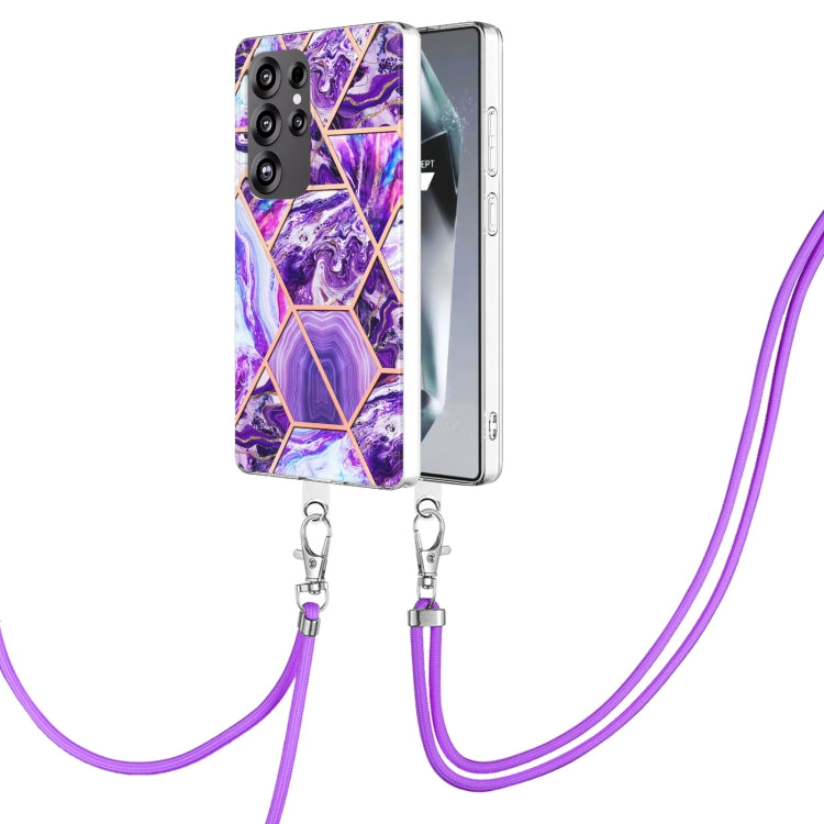 Electroplating IMD Splicing Dual-side Marble TPU Phone Case with Lanyard