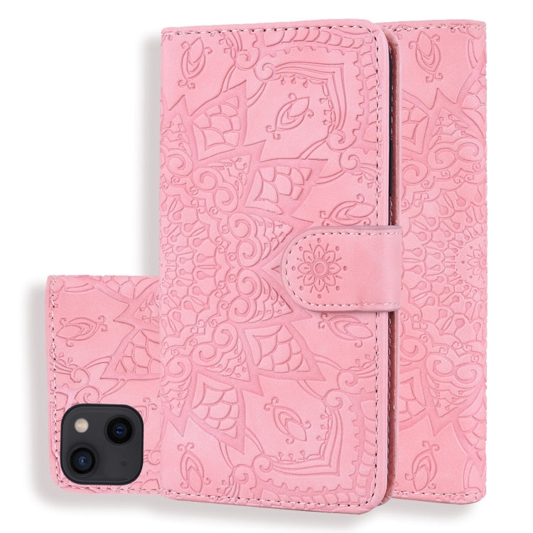 Mandala Embossed Dual-Fold Calf Leather Phone Case