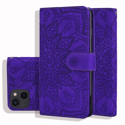 Mandala Embossed Dual-Fold Calf Leather Phone Case