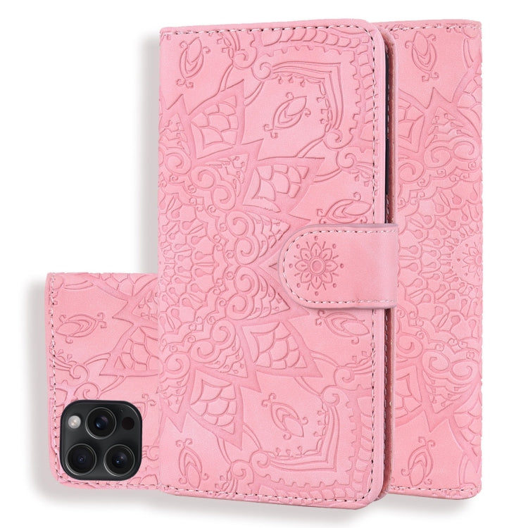 Mandala Embossed Dual-Fold Calf Leather Phone Case