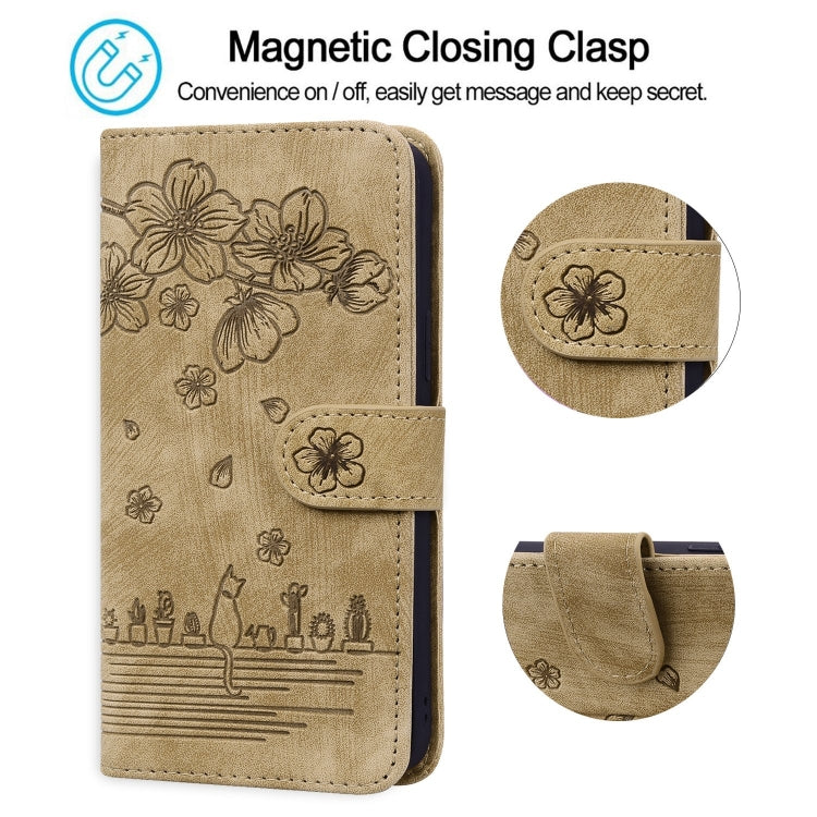 Cartoon Sakura Cat Embossed Leather Phone Case