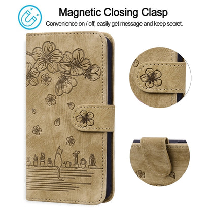 Cartoon Sakura Cat Embossed Leather Phone Case