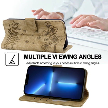 Cartoon Sakura Cat Embossed Leather Phone Case