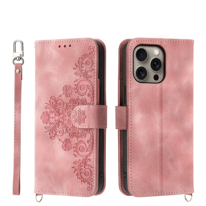 Skin-feel Flowers Embossed Wallet Leather Phone Case