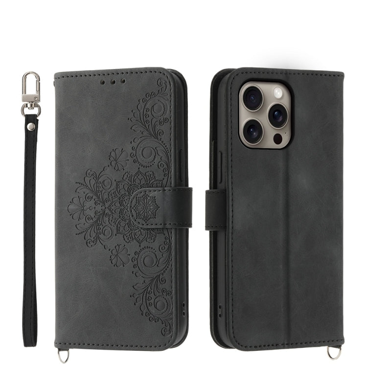 Skin-feel Flowers Embossed Wallet Leather Phone Case