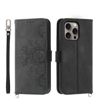 Skin-feel Flowers Embossed Wallet Leather Phone Case