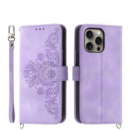 Skin-feel Flowers Embossed Wallet Leather Phone Case