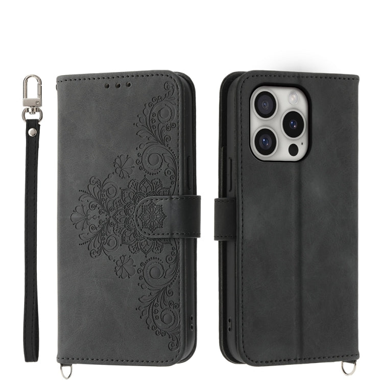 Skin-feel Flowers Embossed Wallet Leather Phone Case