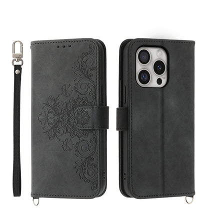 Skin-feel Flowers Embossed Wallet Leather Phone Case