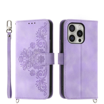 Skin-feel Flowers Embossed Wallet Leather Phone Case