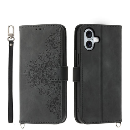 Skin-feel Flowers Embossed Wallet Leather Phone Case