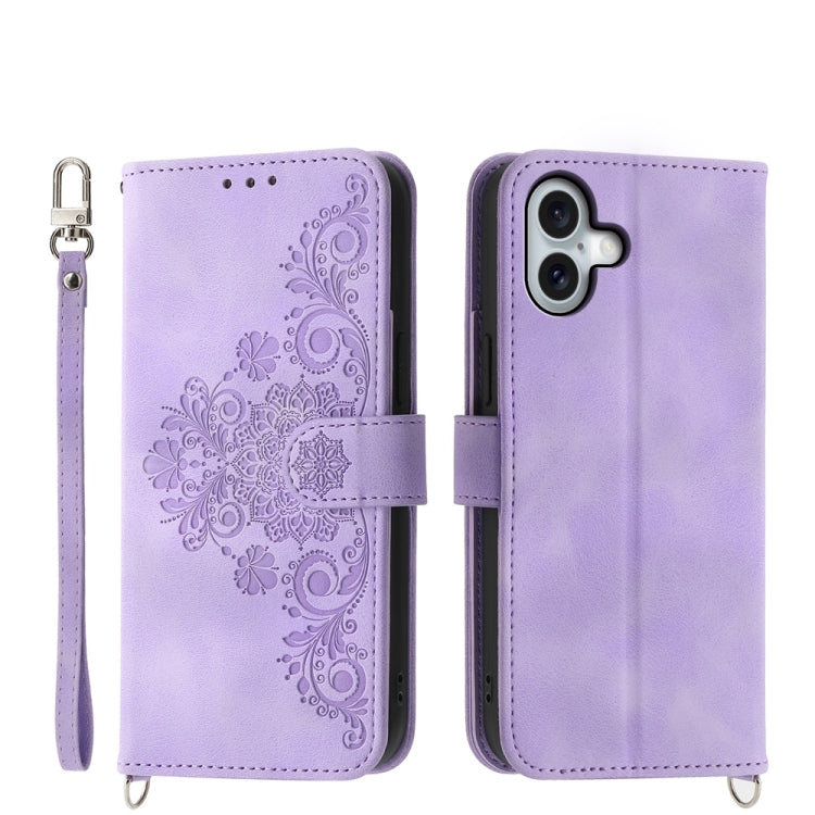 Skin-feel Flowers Embossed Wallet Leather Phone Case
