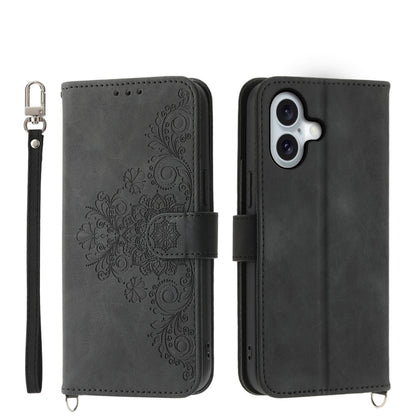 Skin-feel Flowers Embossed Wallet Leather Phone Case