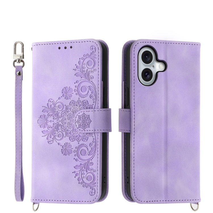 Skin-feel Flowers Embossed Wallet Leather Phone Case