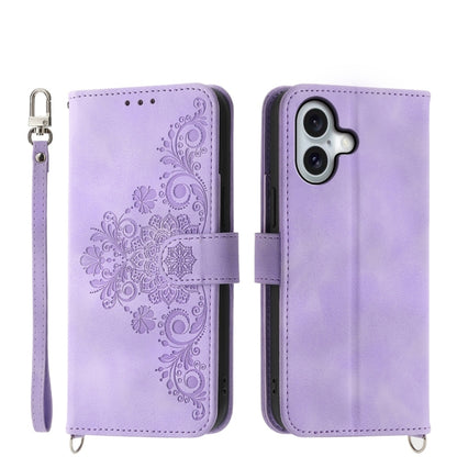 Skin-feel Flowers Embossed Wallet Leather Phone Case