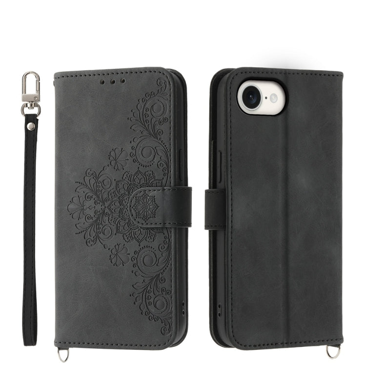 Skin-feel Flowers Embossed Wallet Leather Phone Case