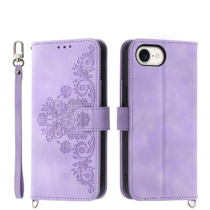 Skin-feel Flowers Embossed Wallet Leather Phone Case