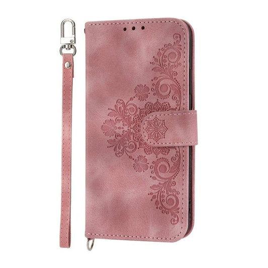 Skin-feel Flowers Embossed Wallet Leather Phone Case