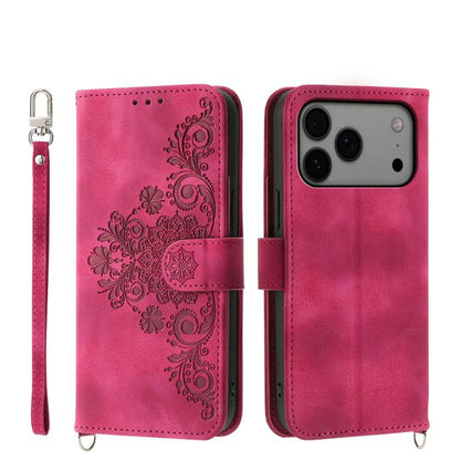 Skin-feel Flowers Embossed Wallet Leather Phone Case