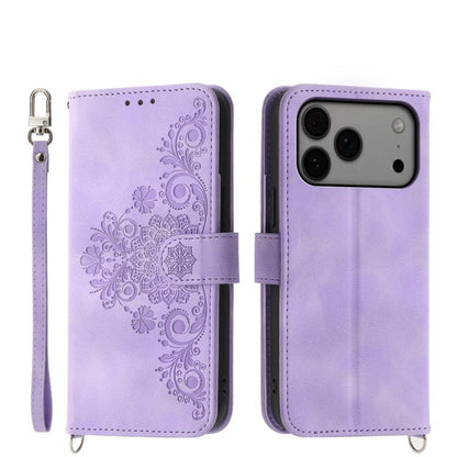 Skin-feel Flowers Embossed Wallet Leather Phone Case