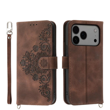 Skin-feel Flowers Embossed Wallet Leather Phone Case