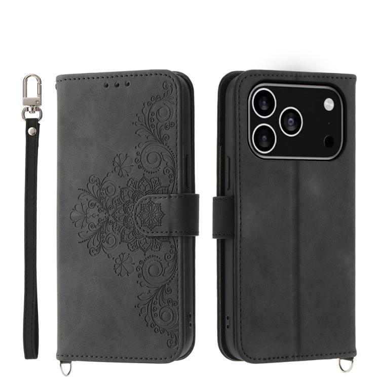 Skin-feel Flowers Embossed Wallet Leather Phone Case
