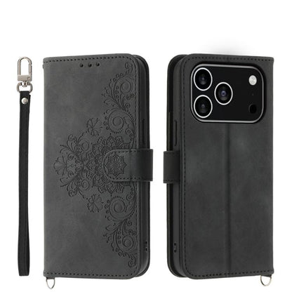 Skin-feel Flowers Embossed Wallet Leather Phone Case