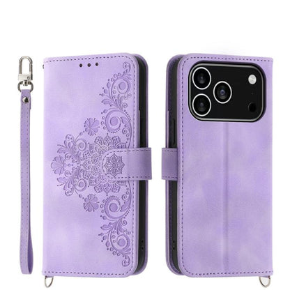 Skin-feel Flowers Embossed Wallet Leather Phone Case