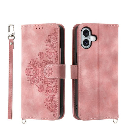 Skin-feel Flowers Embossed Wallet Leather Phone Case