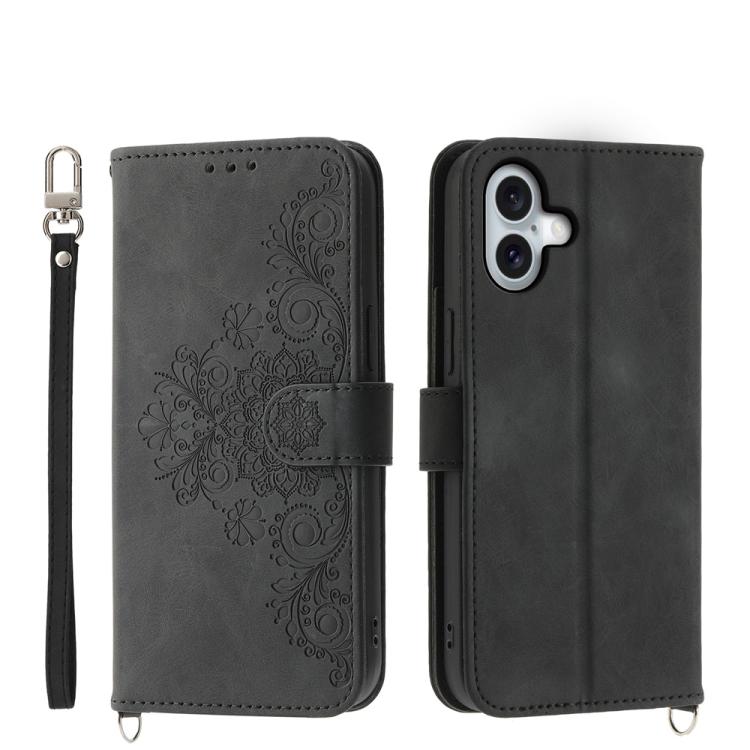Skin-feel Flowers Embossed Wallet Leather Phone Case