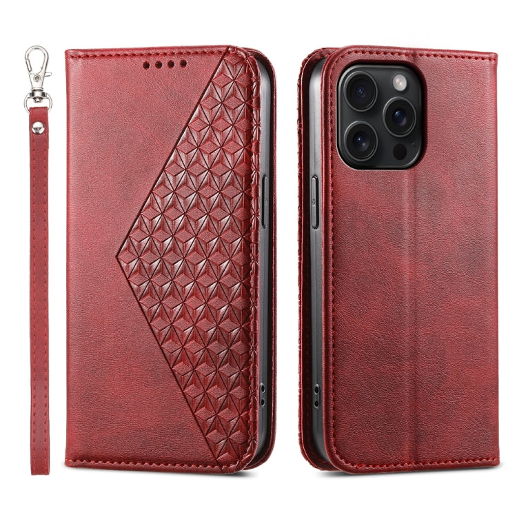 Cubic Grid Calf Texture Magnetic Leather Phone Case