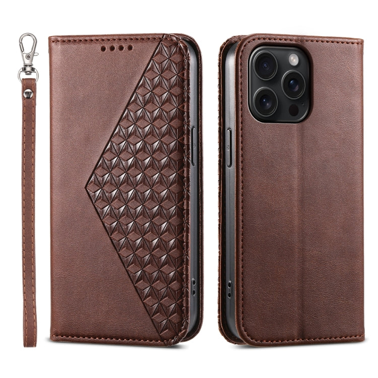 Cubic Grid Calf Texture Magnetic Leather Phone Case