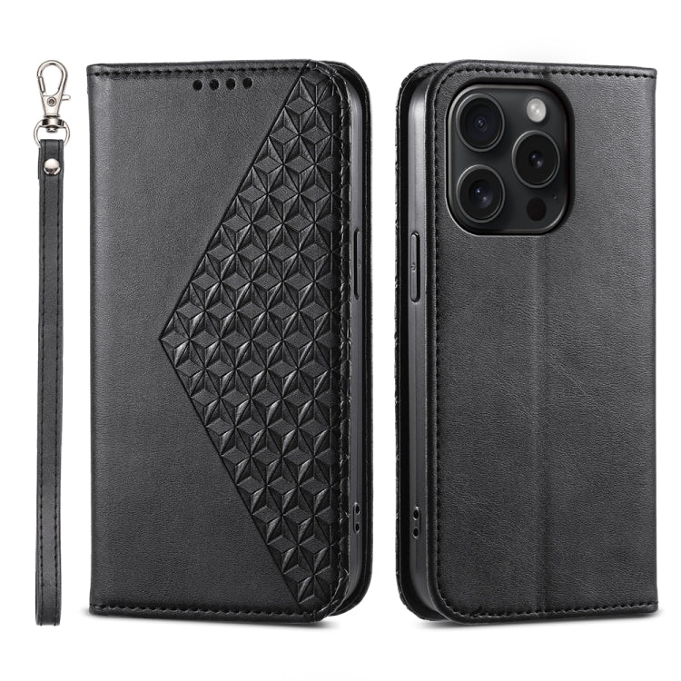 Cubic Grid Calf Texture Magnetic Leather Phone Case