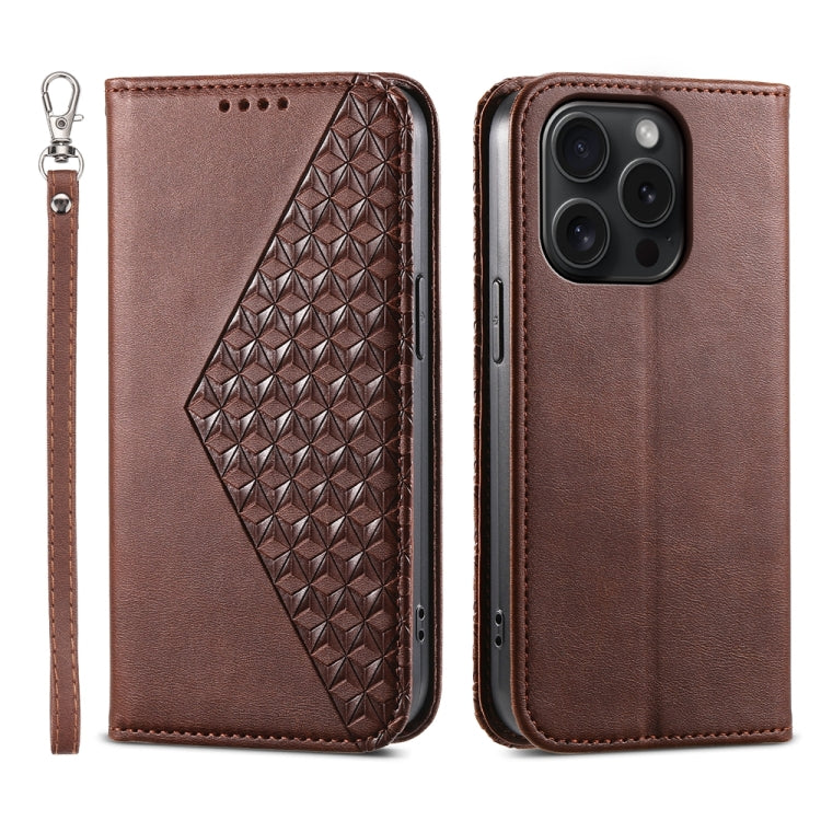 Cubic Grid Calf Texture Magnetic Leather Phone Case