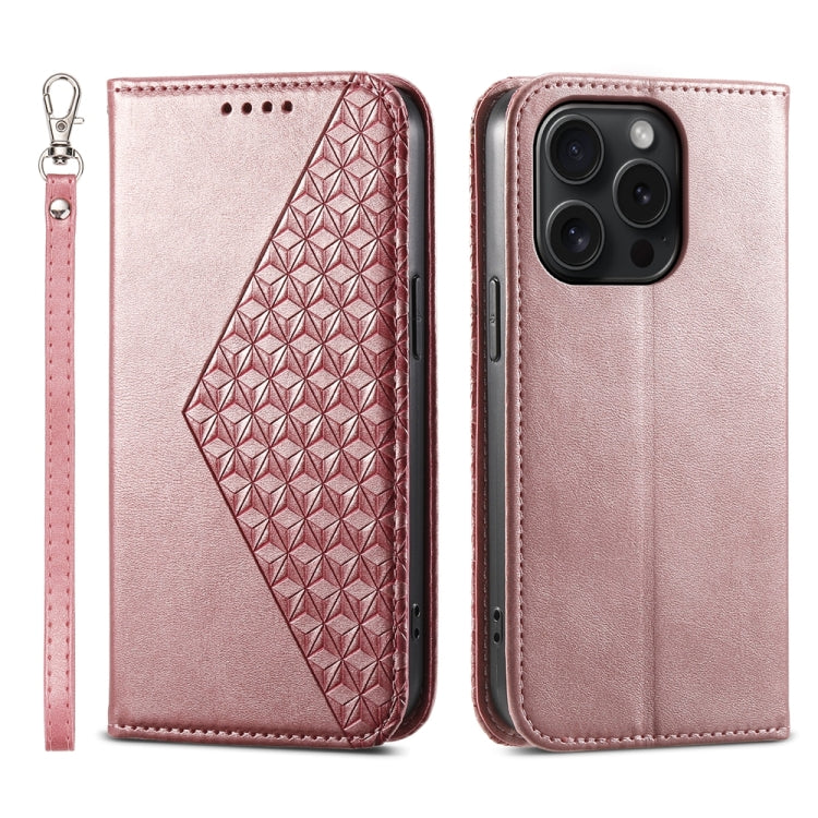 Cubic Grid Calf Texture Magnetic Leather Phone Case