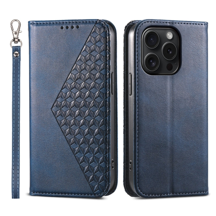 Cubic Grid Calf Texture Magnetic Leather Phone Case