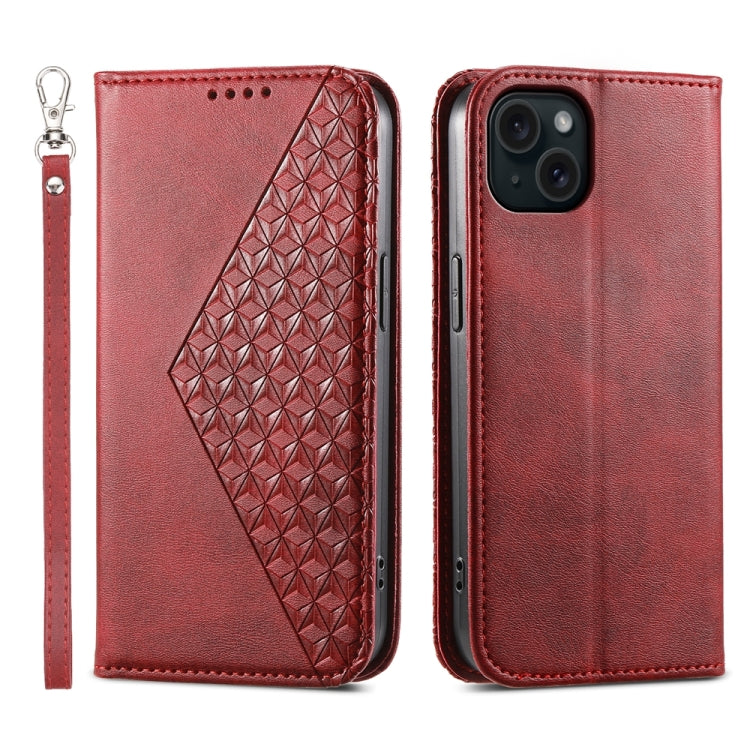 Cubic Grid Calf Texture Magnetic Leather Phone Case