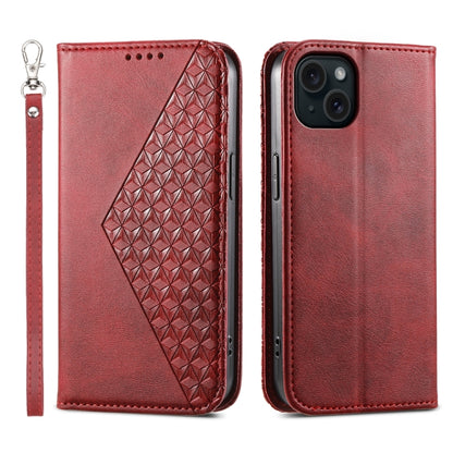 Cubic Grid Calf Texture Magnetic Leather Phone Case