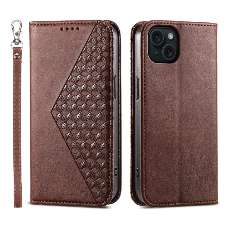 Cubic Grid Calf Texture Magnetic Leather Phone Case