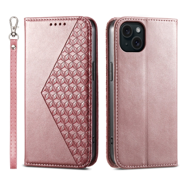 Cubic Grid Calf Texture Magnetic Leather Phone Case