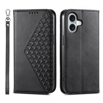 Cubic Grid Calf Texture Magnetic Leather Phone Case