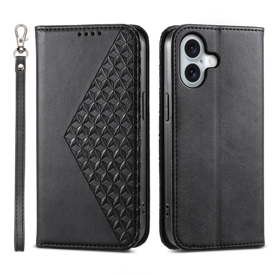 Cubic Grid Calf Texture Magnetic Leather Phone Case