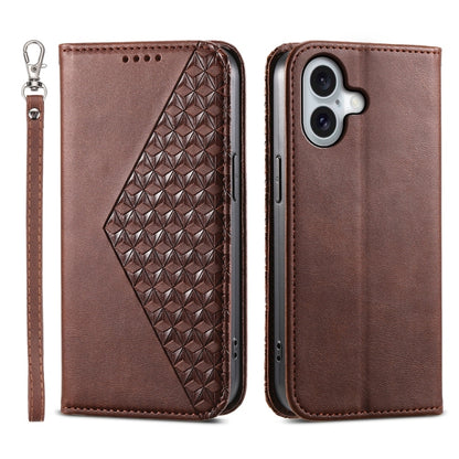 Cubic Grid Calf Texture Magnetic Leather Phone Case